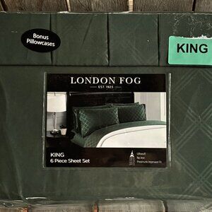 6-pc London Fog KING SIZE Sheet Set - ARMY GREEN - 2 EXTRA PILLOWCASES